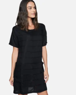 Boxy T-Shirt Dress -HURLEY Shop 3hwd0188 black textured stripe 3 scaled