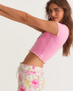 LoveShackFancy X Hurley - Reese Baby Rib Tee -HURLEY Shop 3hwks0718 begonia pink 4