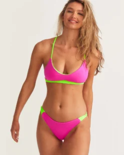 LoveShackFancy X Hurley - Max Solid Blocked Bow Moderate Bikini Bottom -HURLEY Shop HLSFB104 MAGENTANEONLIME 4