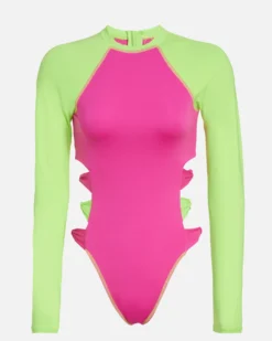 LoveShackFancy X Hurley - Max Solid Blocked Bow Cheeky Surf Suit -HURLEY Shop HLSFO104 MAGENTA NEON LIME 1