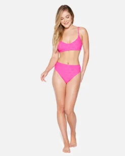 Terry Pop Moderate High Waist Bottom 8 Terry Pop Moderate High Waist Bottom -HURLEY Shop hb1290 electric pink 4 scaled