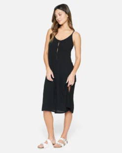Solid Button Front Midi Dress -HURLEY Shop hc0159 black 3 7395ca87 bde6 438a 9158 58967139800c scaled