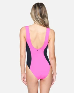 Malibu Zip Front Moderate One Piece -HURLEY Shop ho1077 hot watermelon 3 scaled