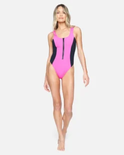 Malibu Zip Front Moderate One Piece -HURLEY Shop ho1077 hot watermelon 4 scaled