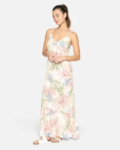 SUMMER PALM RUFFLE MAXI DRESS -HURLEY Shop hu004d3 cream multi 3 scaled