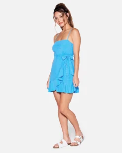 Window Pane Wrap Front Mini Dress -HURLEY Shop hu036d3 blue 3 scaled