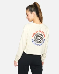 Nascar Team USA Crop Long Sleeve Tee -HURLEY Shop hu037k3 vintage white 2 scaled